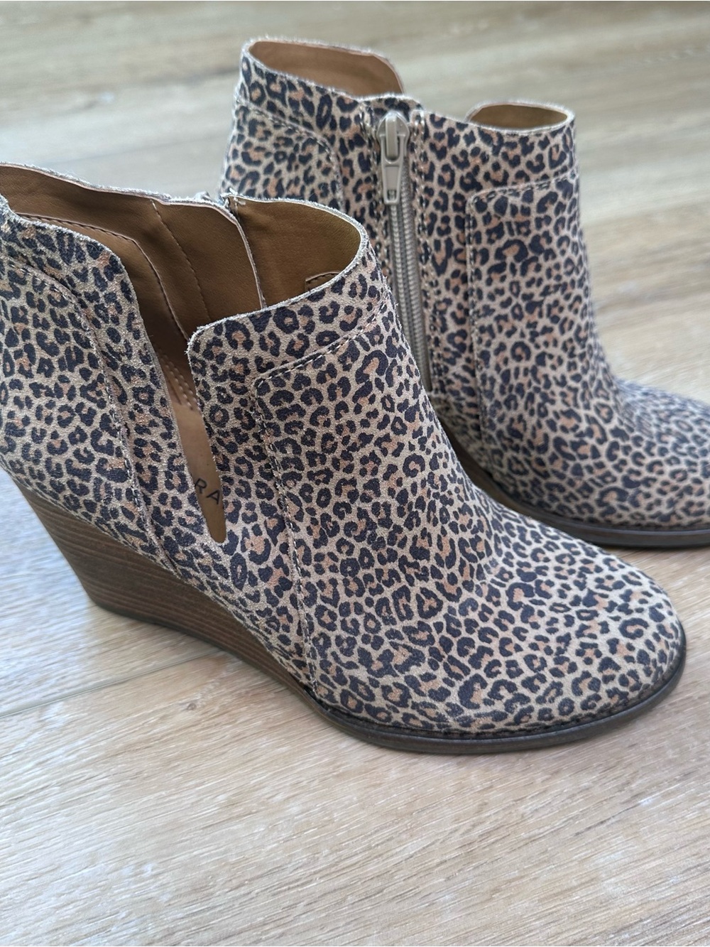 Lucky Brand Leopard Print Wedge Ankle Boots - Tan/Black